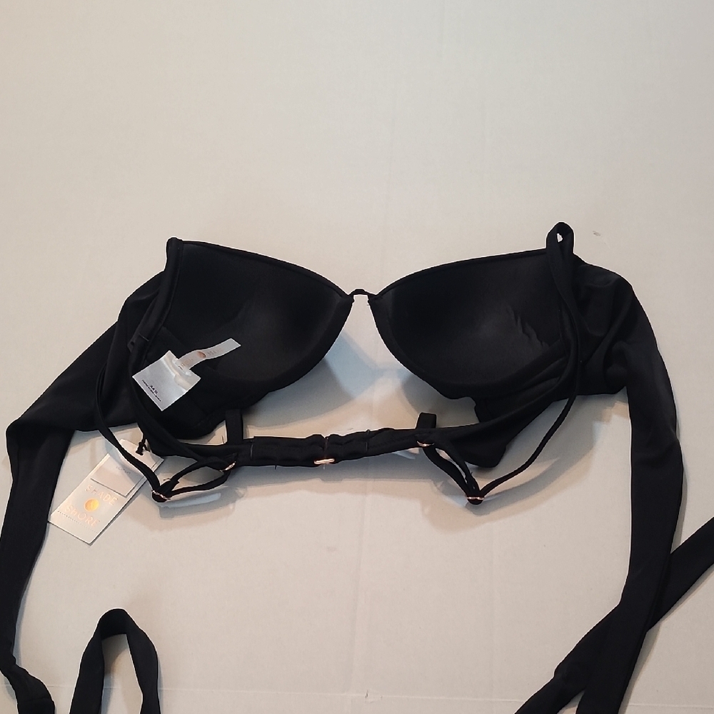 Shade & Shore Womens Black Light Lift Wrap Bikini Top 34B Crisscross Tie NWT - Picture 9 of 10